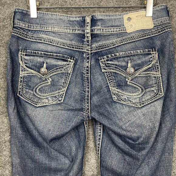 Silver Jeans Womens 28W Blue Suki Surplus Capri Embroidered Flap Pockets Stretch - Picture 4 of 16